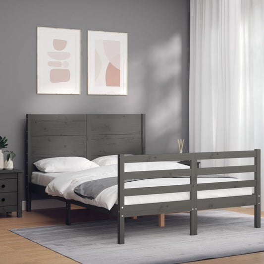 vidaXL Bed Frame with Headboard Grey Small Double Solid Wood