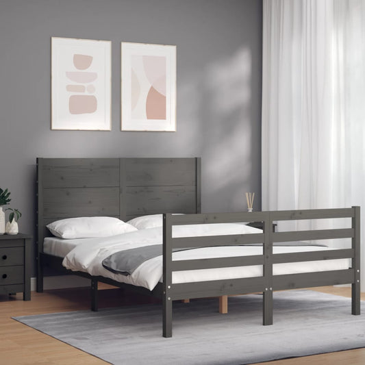 vidaXL Bed Frame with Headboard Grey 140x190 cm Solid Wood