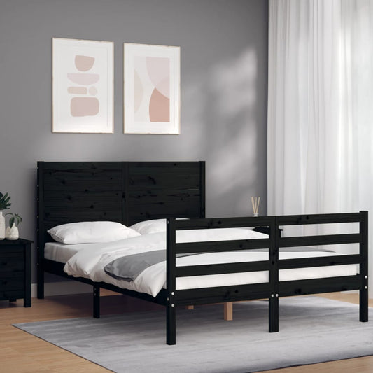 vidaXL Bed Frame with Headboard Black 140x190 cm Solid Wood