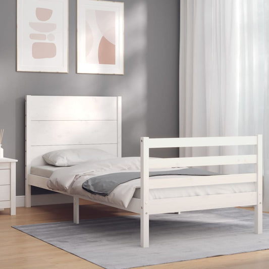 vidaXL Bed Frame with Headboard White 90x200 cm Solid Wood