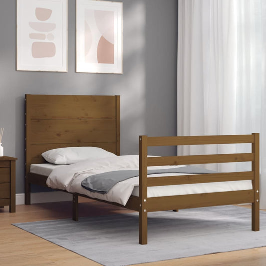 vidaXL Bed Frame with Headboard Honey Brown 90x200 cm Solid Wood