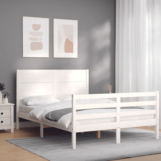 vidaXL Bed Frame with Headboard White 120x200 cm Solid Wood