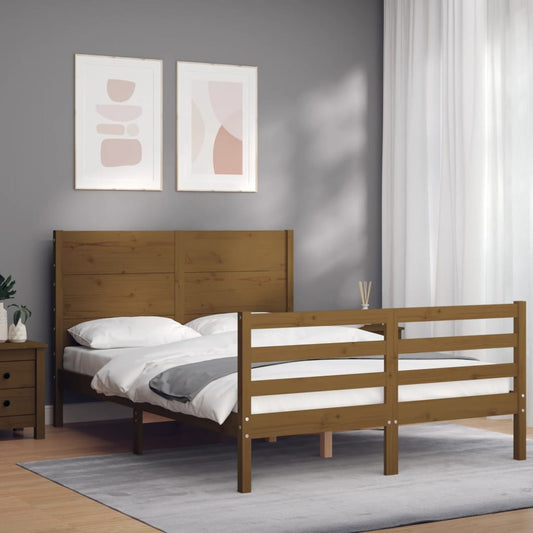 vidaXL Bed Frame with Headboard Honey Brown 140x200 cm Solid Wood