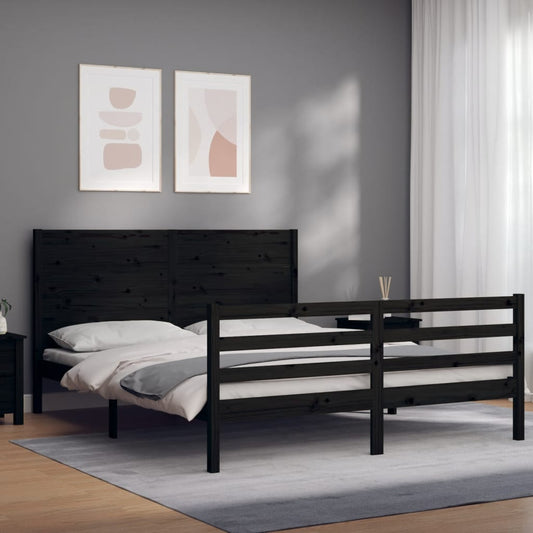 vidaXL Bed Frame with Headboard Black King Size Solid Wood