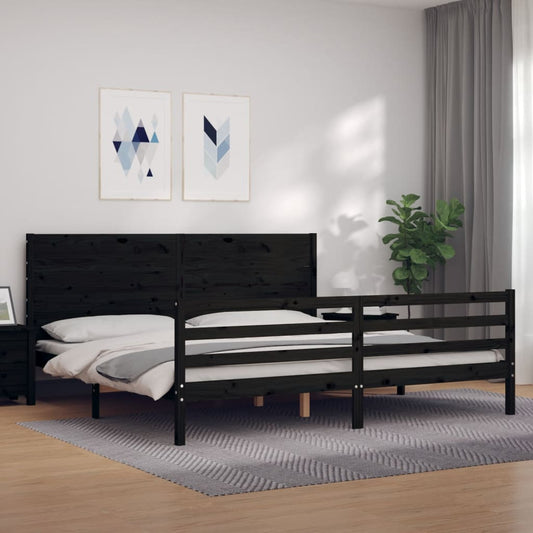 vidaXL Bed Frame with Headboard Black 200x200 cm Solid Wood