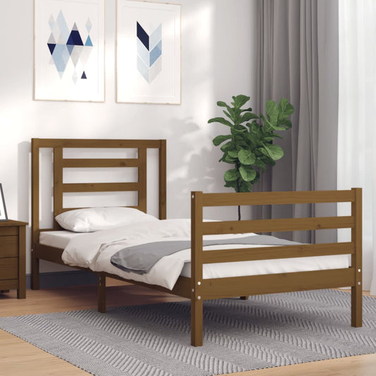 vidaXL Bed Frame with Headboard Honey Brown Single Solid Wood