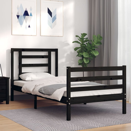 vidaXL Bed Frame with Headboard Black Single Solid Wood