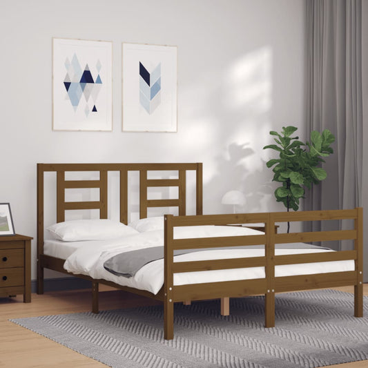 vidaXL Bed Frame with Headboard Honey Brown Small Double Solid Wood