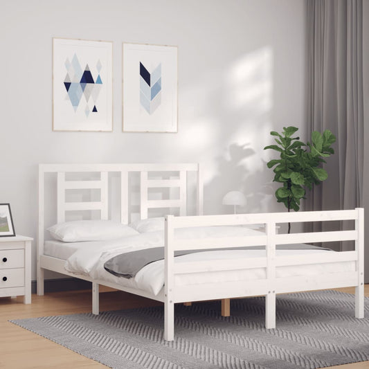 vidaXL Bed Frame with Headboard White Double Solid Wood
