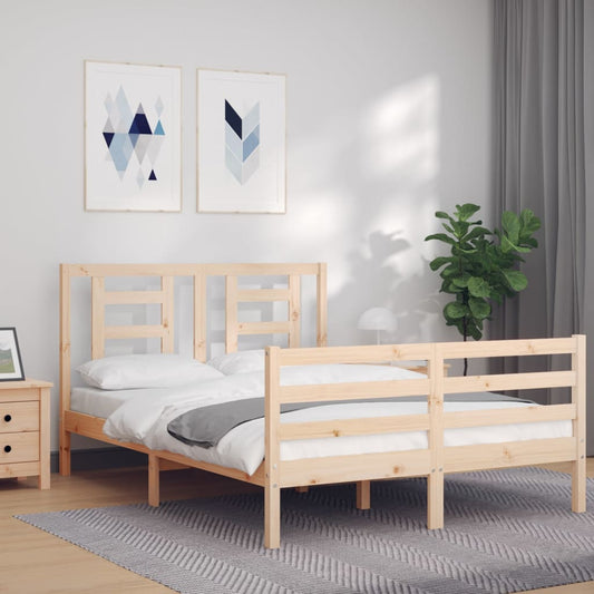 vidaXL Bed Frame with Headboard 140x190 cm Solid Wood