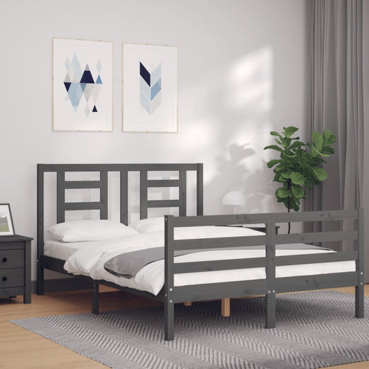 vidaXL Bed Frame with Headboard Grey 140x190 cm Solid Wood