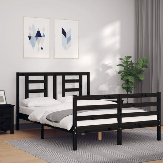 vidaXL Bed Frame with Headboard Black 140x190 cm Solid Wood