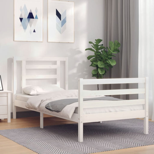 vidaXL Bed Frame with Headboard White 90x200 cm Solid Wood
