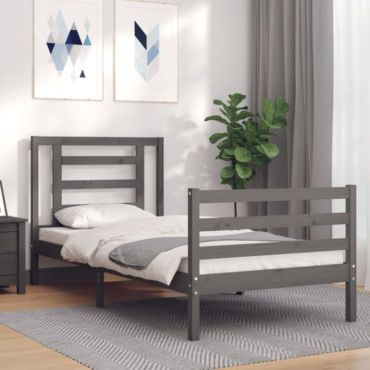 vidaXL Bed Frame with Headboard Grey 90x200 cm Solid Wood