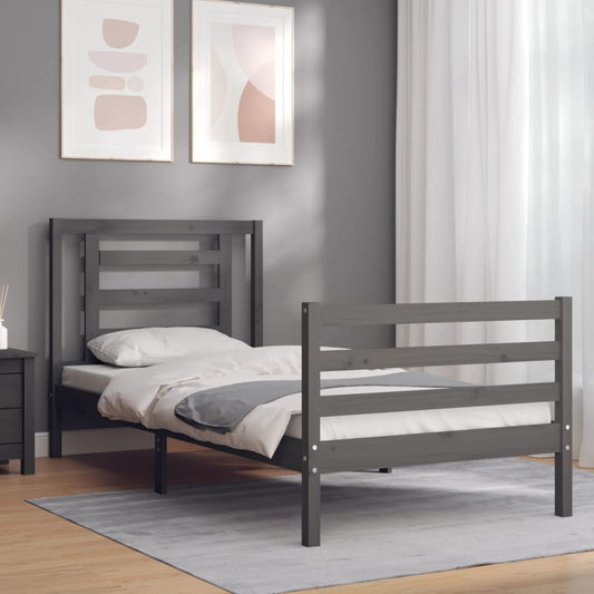 vidaXL Bed Frame with Headboard Grey 100x200 cm Solid Wood