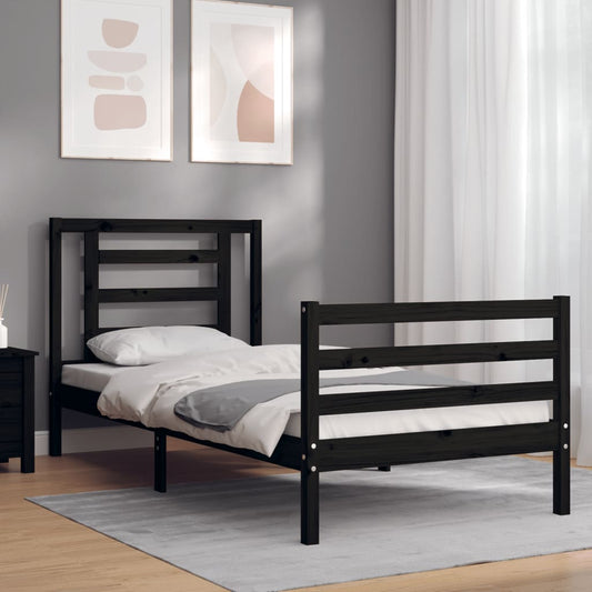 vidaXL Bed Frame with Headboard Black 100x200 cm Solid Wood