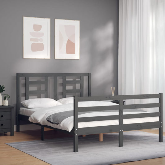 vidaXL Bed Frame with Headboard Grey 120x200 cm Solid Wood