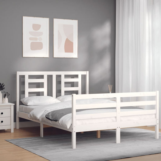vidaXL Bed Frame with Headboard White 140x200 cm Solid Wood