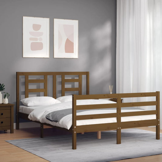vidaXL Bed Frame with Headboard Honey Brown 140x200 cm Solid Wood