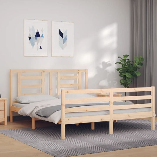 vidaXL Bed Frame with Headboard King Size Solid Wood