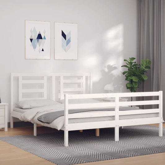vidaXL Bed Frame with Headboard White 160x200 cm Solid Wood