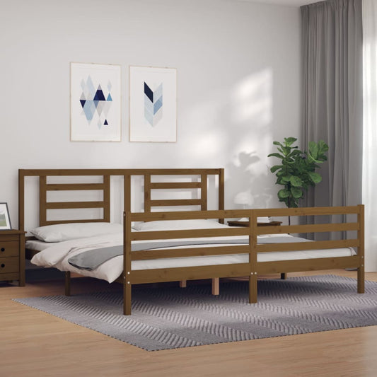 vidaXL Bed Frame with Headboard Honey Brown Super King Size Solid Wood