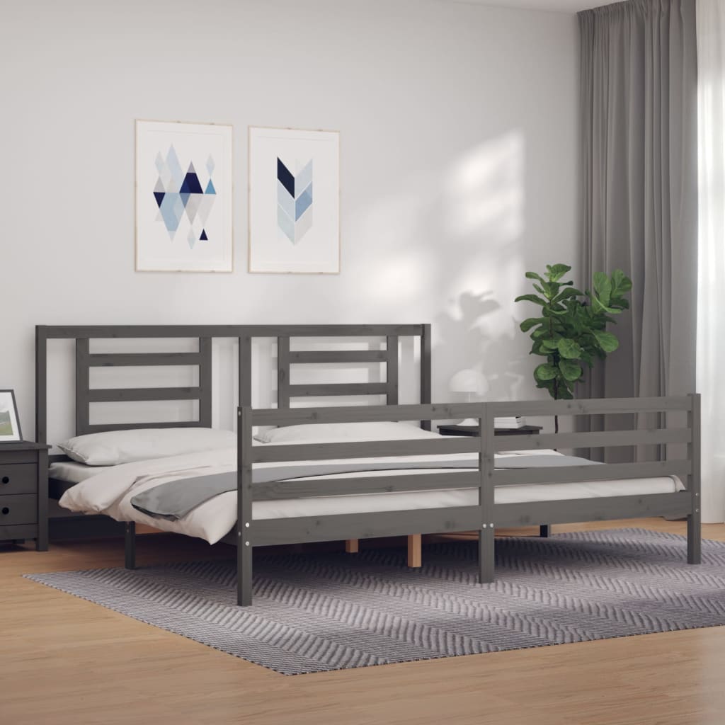 vidaXL Bed Frame with Headboard Grey 200x200 cm Solid Wood