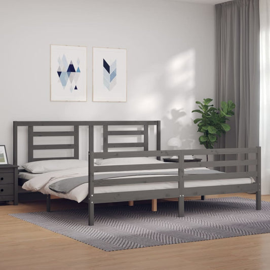 vidaXL Bed Frame with Headboard Grey 200x200 cm Solid Wood