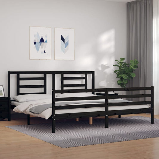 vidaXL Bed Frame with Headboard Black 200x200 cm Solid Wood