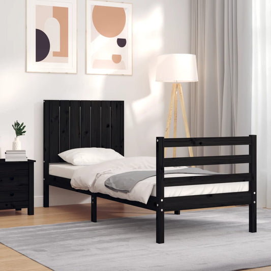 vidaXL Bed Frame with Headboard Black Small Single Solid Wood