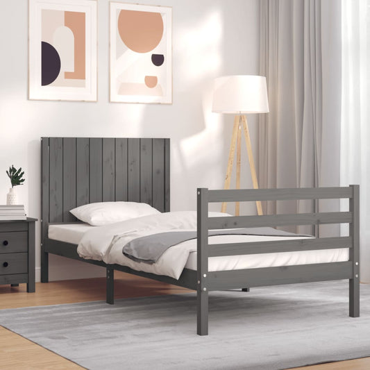 vidaXL Bed Frame with Headboard Grey Single Solid Wood