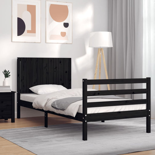 vidaXL Bed Frame with Headboard Black Single Solid Wood