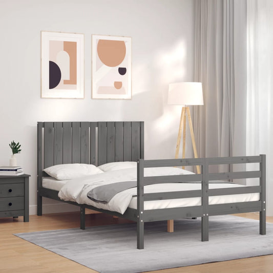 vidaXL Bed Frame with Headboard Grey Small Double Solid Wood