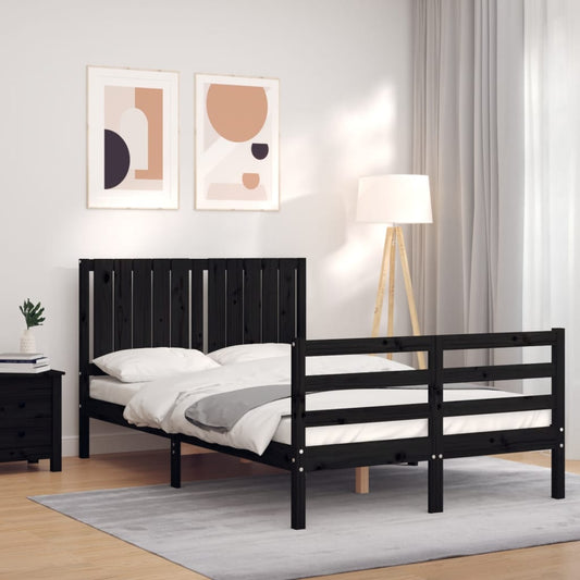 vidaXL Bed Frame with Headboard Black Small Double Solid Wood
