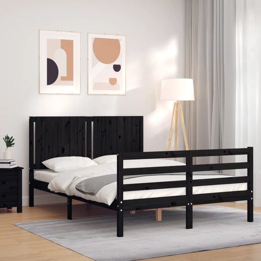 vidaXL Bed Frame with Headboard Black 140x190 cm Solid Wood