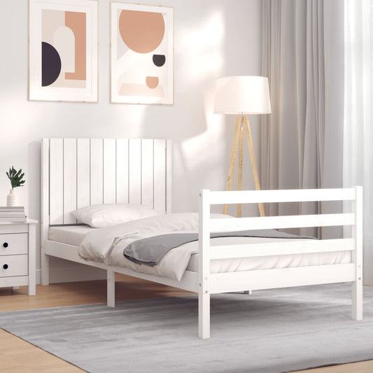 vidaXL Bed Frame with Headboard White 90x200 cm Solid Wood