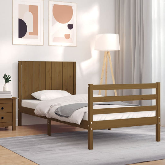vidaXL Bed Frame with Headboard Honey Brown 90x200 cm Solid Wood