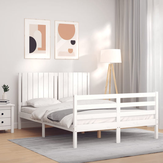vidaXL Bed Frame with Headboard White 140x200 cm Solid Wood