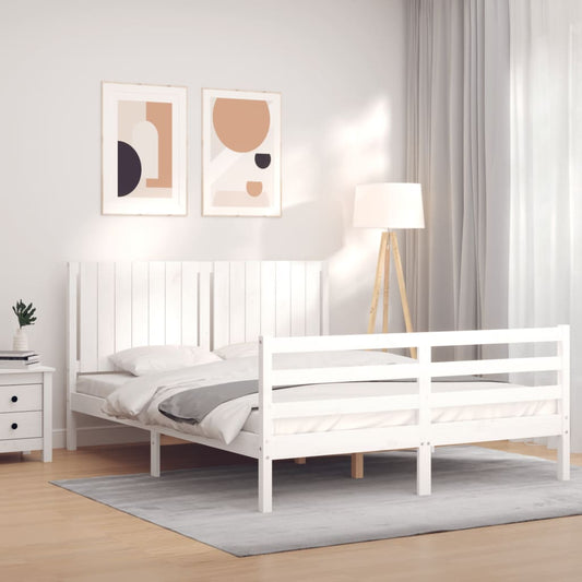 vidaXL Bed Frame with Headboard White 160x200 cm Solid Wood