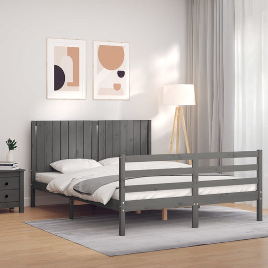 vidaXL Bed Frame with Headboard Grey 160x200 cm Solid Wood