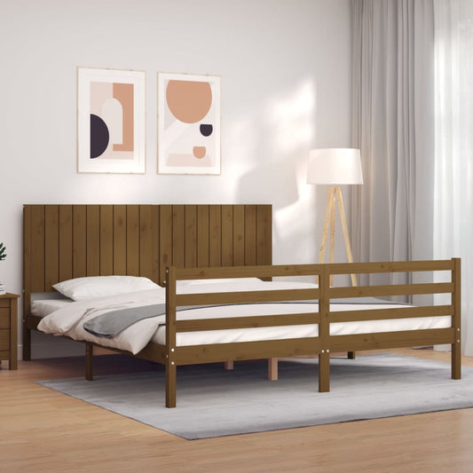 vidaXL Bed Frame with Headboard Honey Brown Super King Size Solid Wood