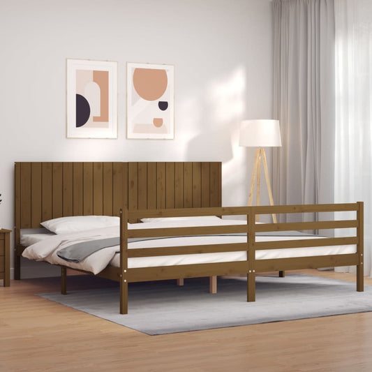 vidaXL Bed Frame with Headboard Honey Brown 200x200 cm Solid Wood
