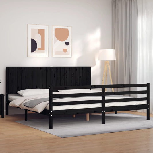 vidaXL Bed Frame with Headboard Black 200x200 cm Solid Wood