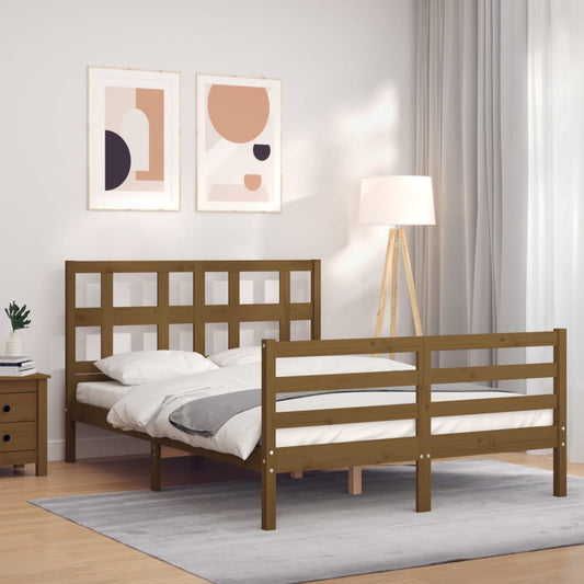 vidaXL Bed Frame with Headboard Honey Brown Small Double Solid Wood