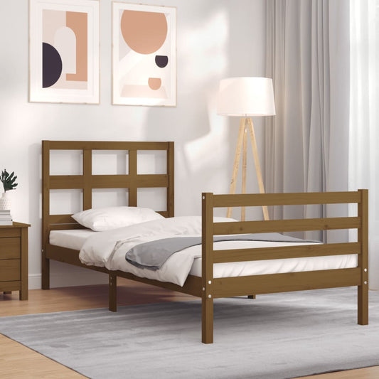 vidaXL Bed Frame with Headboard Honey Brown 90x200 cm Solid Wood