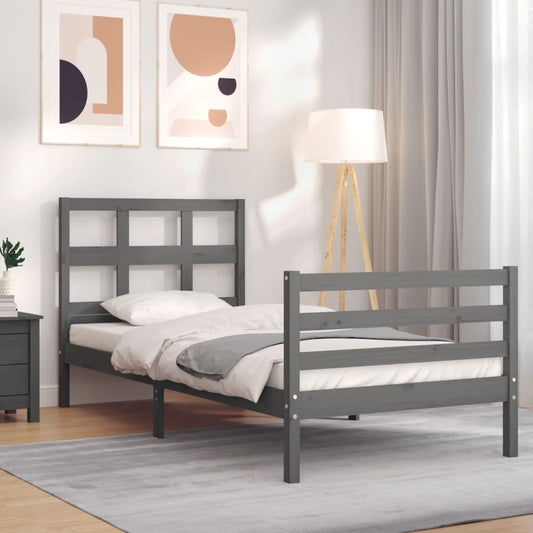 vidaXL Bed Frame with Headboard Grey 100x200 cm Solid Wood