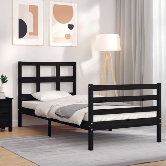vidaXL Bed Frame with Headboard Black 100x200 cm Solid Wood