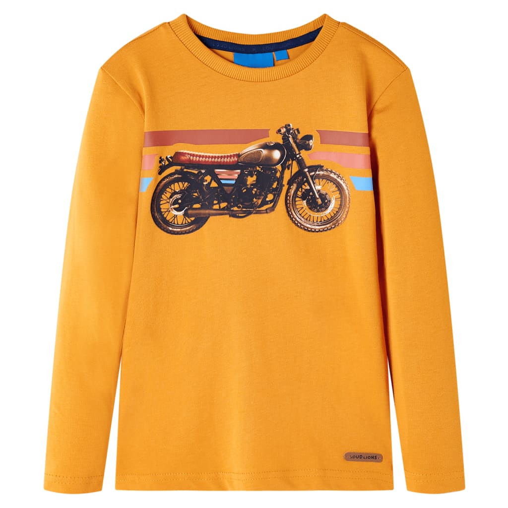 Kids' T-shirt with Long Sleeves Motorbike Print Ochre 140