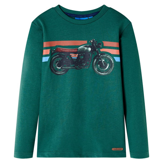 Kids' T-shirt with Long Sleeves Motorbike Print Green 104