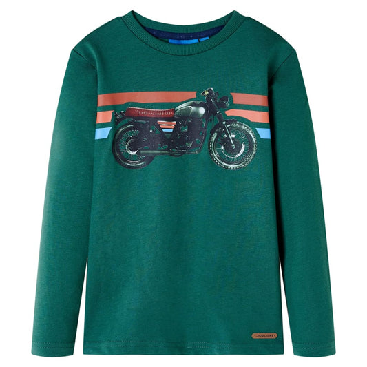 Kids' T-shirt with Long Sleeves Motorbike Print Green 140